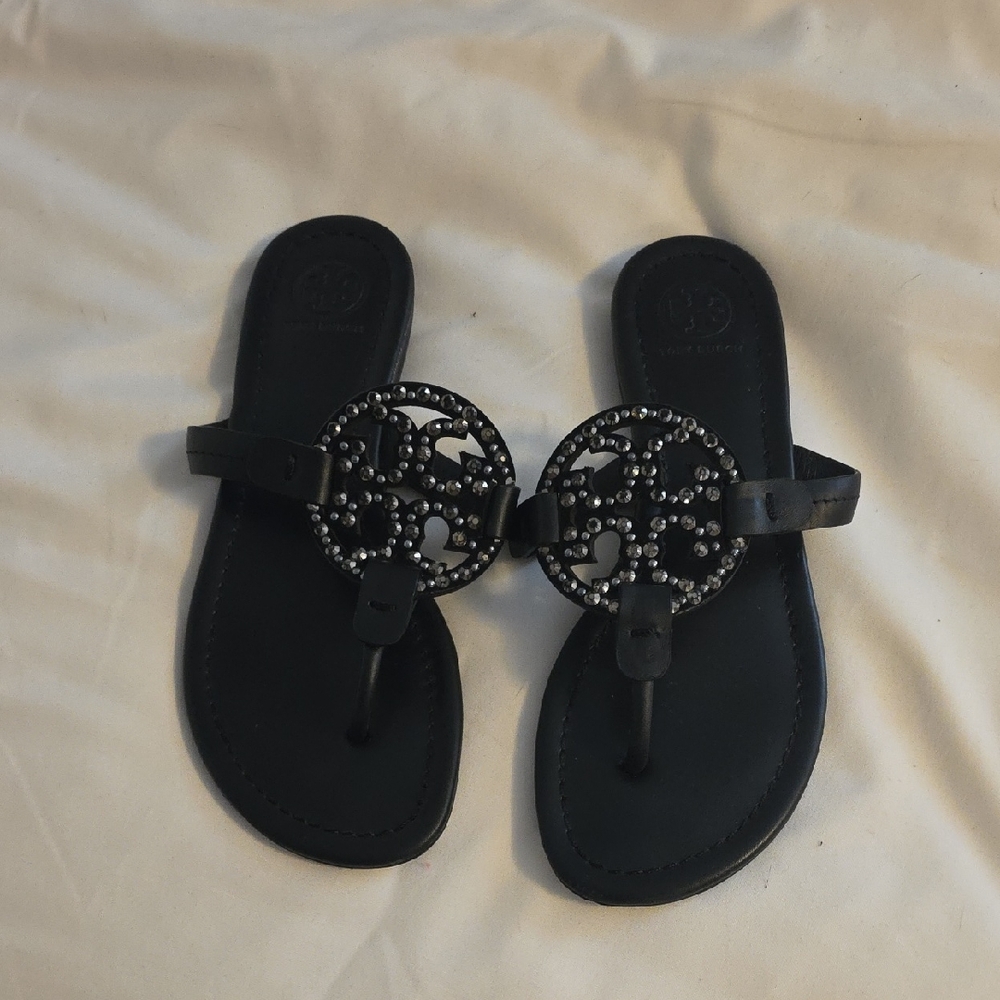 Tory Burch Black Studded Miller Thong Sandals